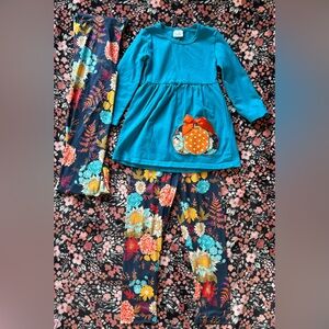 Teal Floral Pumpkin Outfit Set